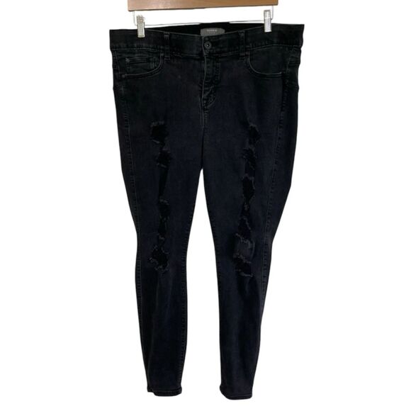 Torrid Denim - Torrid Bombshell Skinny Distressed Jeans Womens 20R (36x28) Black Ripped Stretch